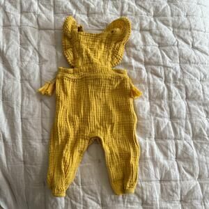 Emily Oliver Mustard Yellow Muslin Pom Pom Romper Overalls 0-3 Months Baby Girl